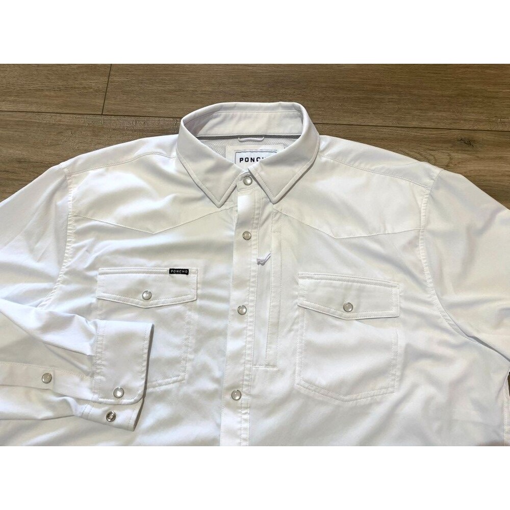 Poncho Slim Fit Western Shirt Mens XL Solid White Pearl Snap Long Sleeve Fishing - Picture 2 of 8